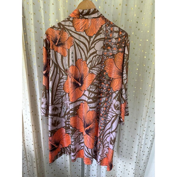 NIP New Born Hawaii Orange Vintage Hibiscus Flowers Button Down Shirt Dress L - Picture 3 of 4